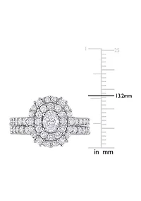 1 1/2 CT TW Oval & Round Diamond Double Halo Cluster Bridal Set 14k White Gold