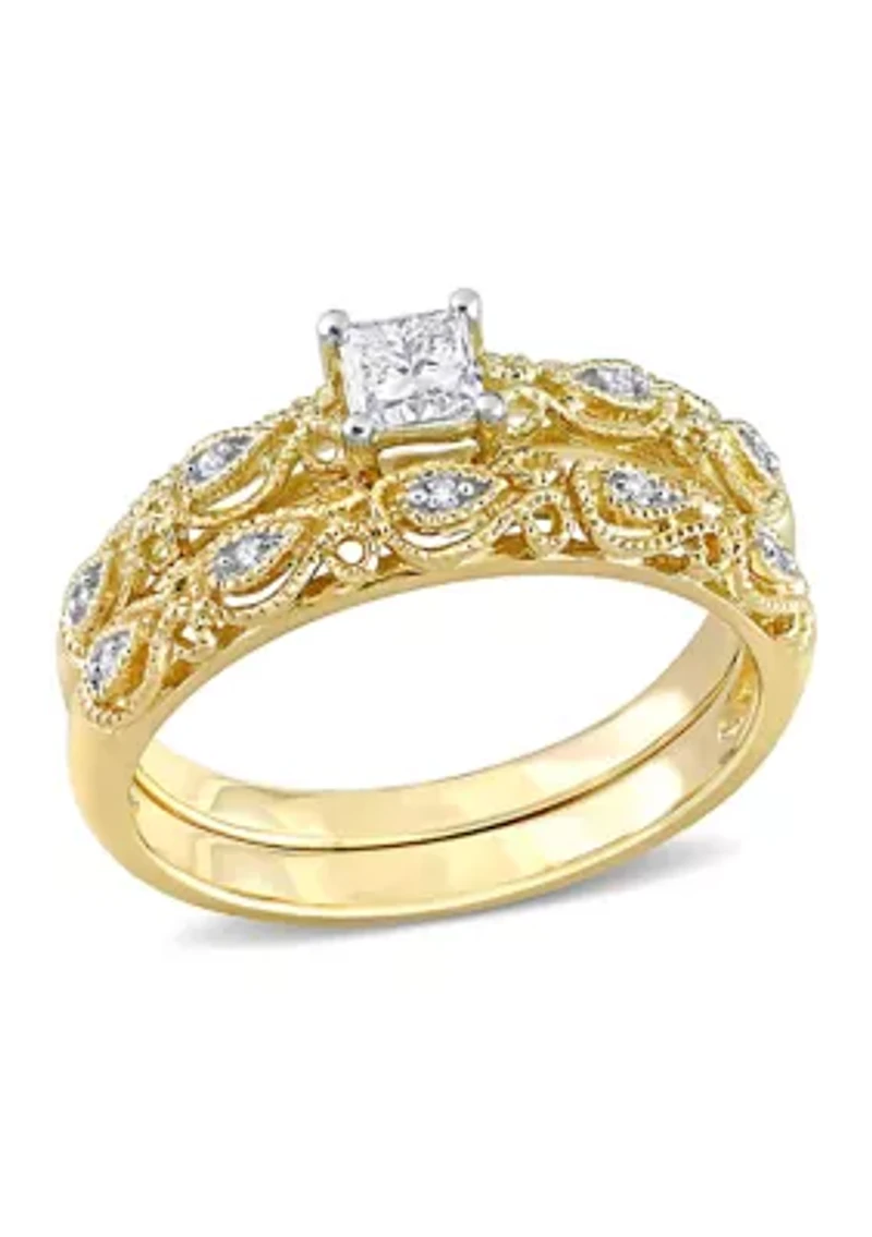 1/3 CT TDW Diamond Bridal Ring Set 10k Yellow Gold