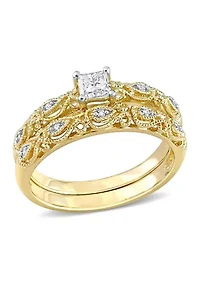 1/3 CT TDW Diamond Bridal Ring Set 10k Yellow Gold