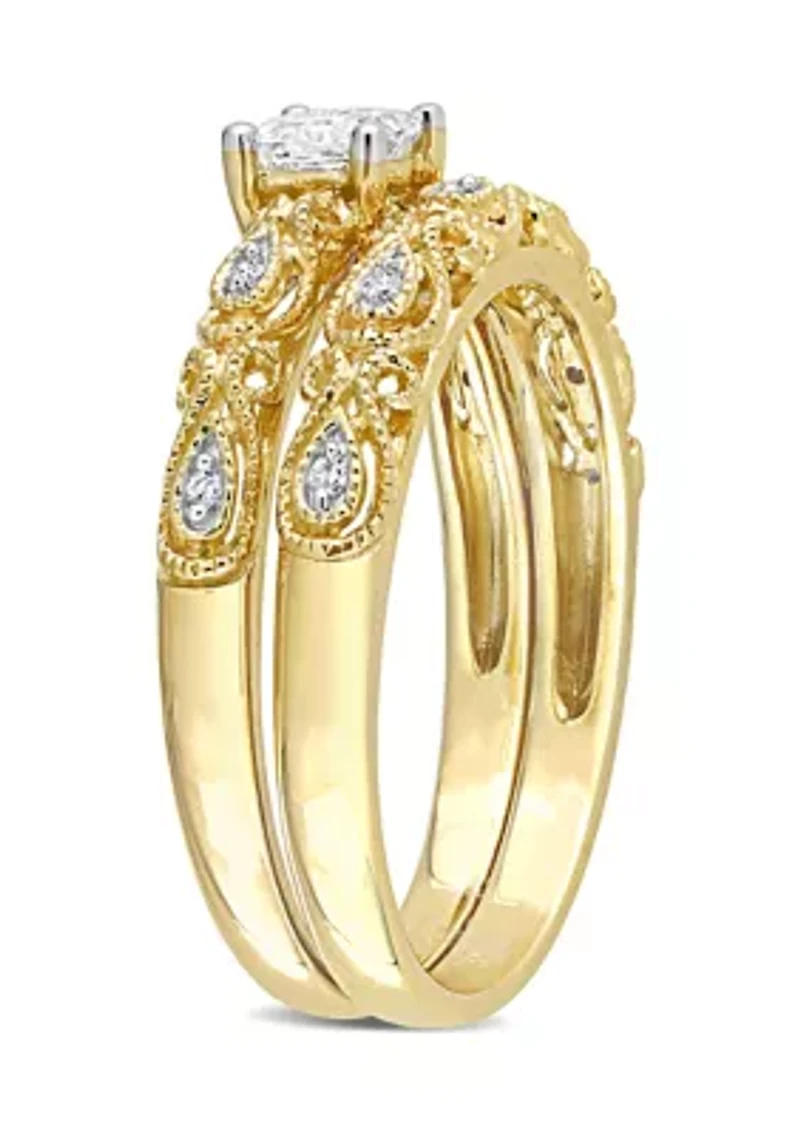 1/3 CT TDW Diamond Bridal Ring Set 10k Yellow Gold