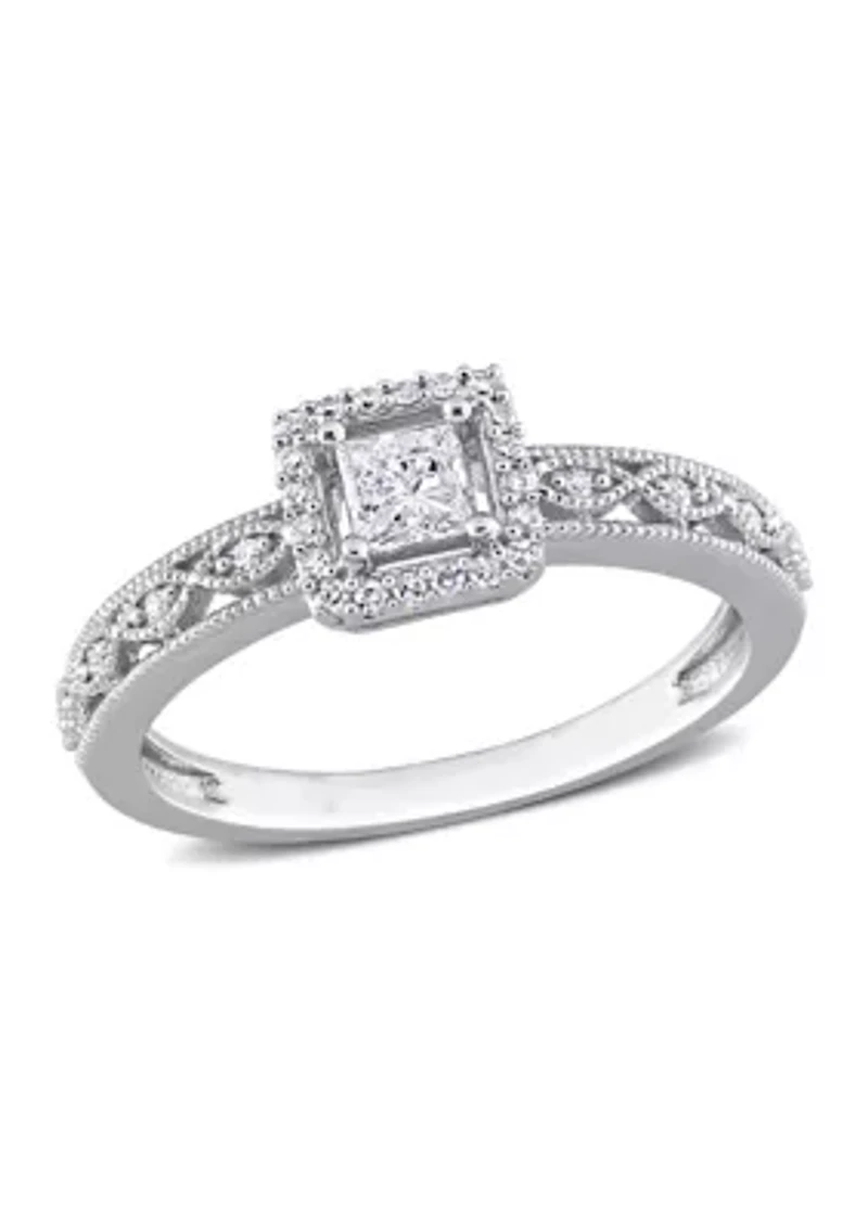3/8 CT TDW Diamond Square Halo Ring 10k White Gold