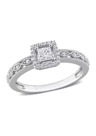 3/8 CT TDW Diamond Square Halo Ring 10k White Gold