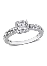 3/8 CT TDW Diamond Square Halo Ring 10k White Gold
