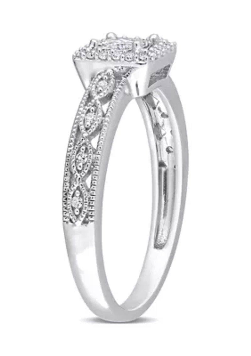 3/8 CT TDW Diamond Square Halo Ring 10k White Gold