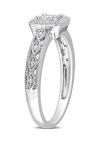 3/8 CT TDW Diamond Square Halo Ring 10k White Gold