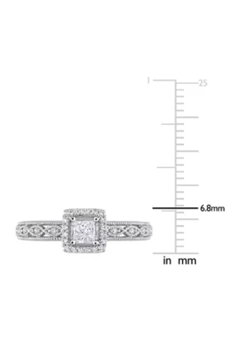 3/8 CT TDW Diamond Square Halo Ring 10k White Gold