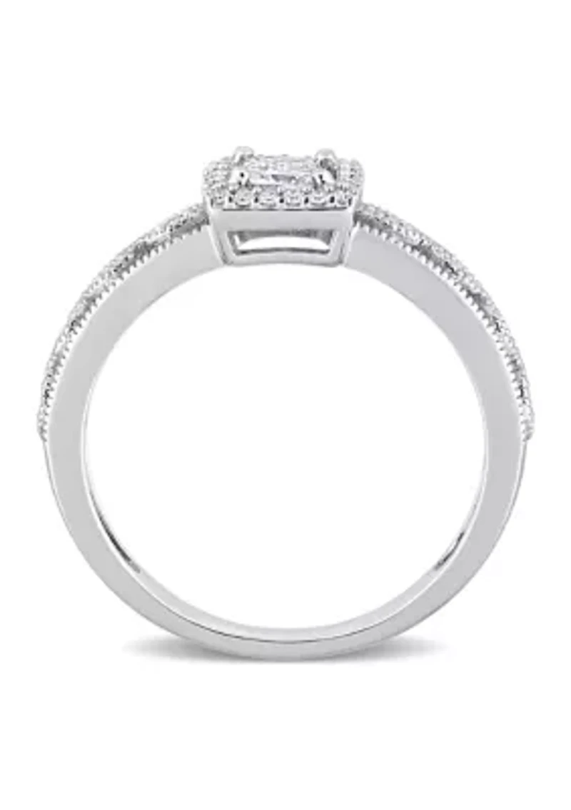 3/8 CT TDW Diamond Square Halo Ring 10k White Gold