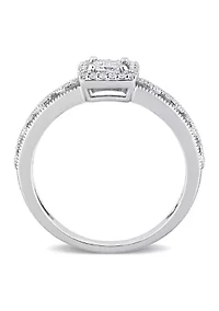 3/8 CT TDW Diamond Square Halo Ring 10k White Gold