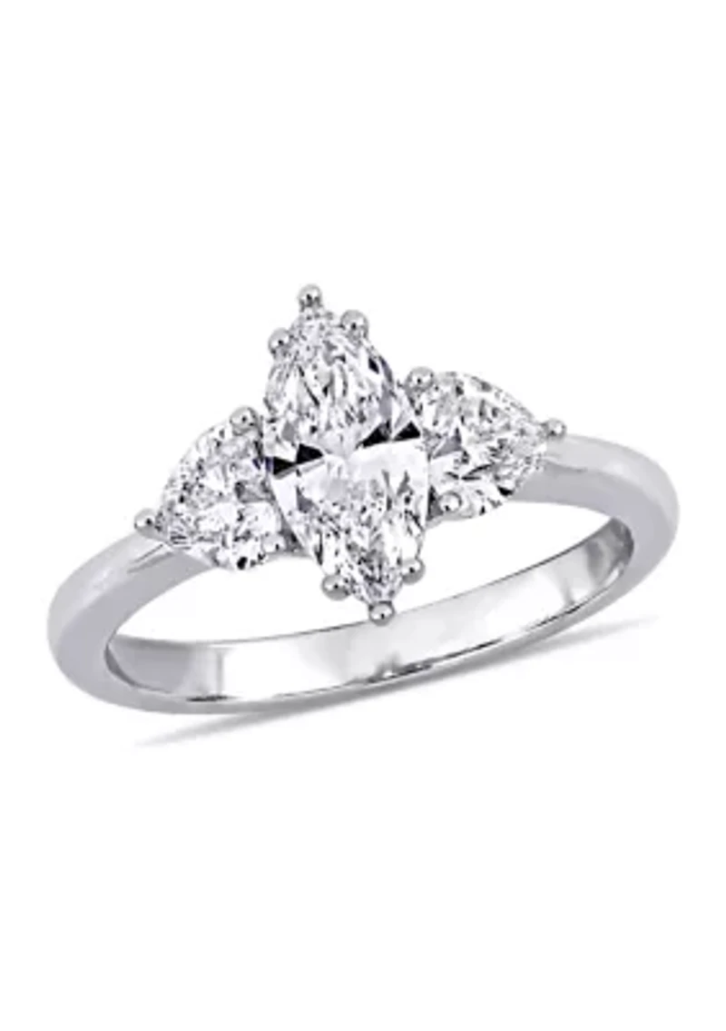 1 3/4 CT TW Marquise Cut and Heart Diamond 3-Stone Engagement Ring 18k White Gold