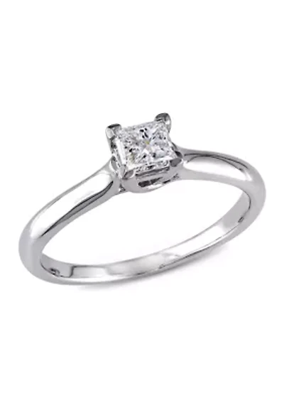 1/2 CT TW Princess Cut Diamond Solitaire Ring 14k White Gold