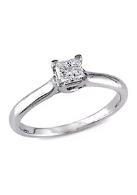 1/2 CT TW Princess Cut Diamond Solitaire Ring 14k White Gold