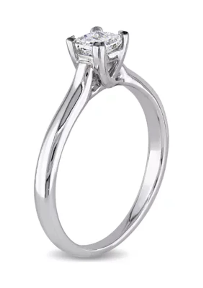 1/2 CT TW Princess Cut Diamond Solitaire Ring 14k White Gold