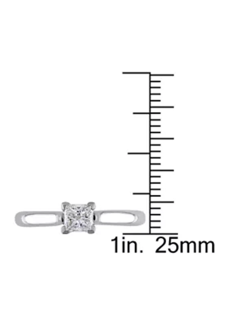 1/2 CT TW Princess Cut Diamond Solitaire Ring 14k White Gold