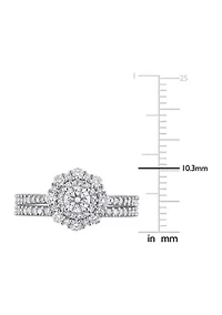 1 CT TW Diamond Double Halo Cluster Bridal Set 14k White Gold