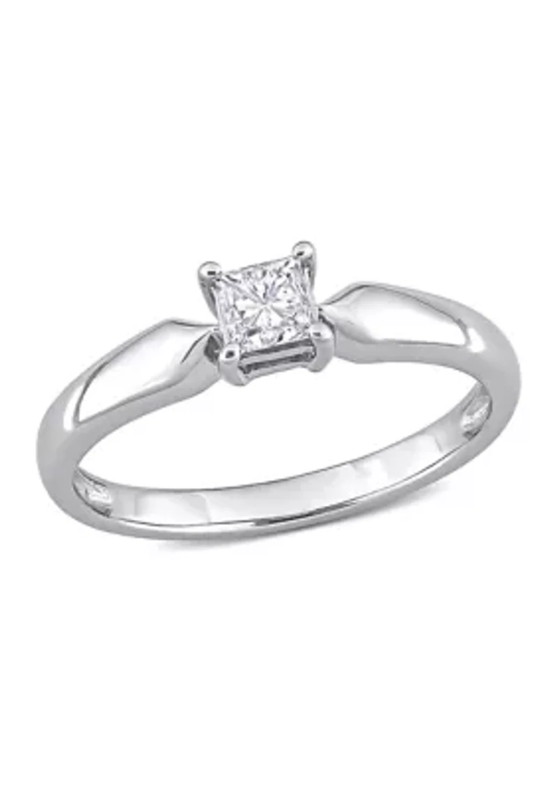 1/3 CT TW Princess Cut Diamond Solitaire Engagement Ring 10k White Gold