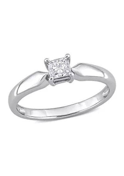 1/3 CT TW Princess Cut Diamond Solitaire Engagement Ring 10k White Gold