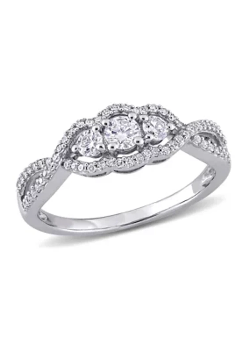 1/2 CT TW Diamond 3-Stone Infinity Ring 10k White Gold