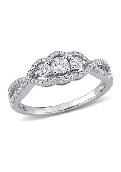 1/2 CT TW Diamond 3-Stone Infinity Ring 10k White Gold