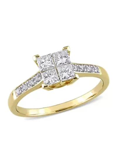 5/8 CT TW Princess and Round-Cut Diamond Cluster Engagement Ring 10k Yellow Gold