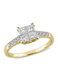 5/8 CT TW Princess and Round-Cut Diamond Cluster Engagement Ring 10k Yellow Gold