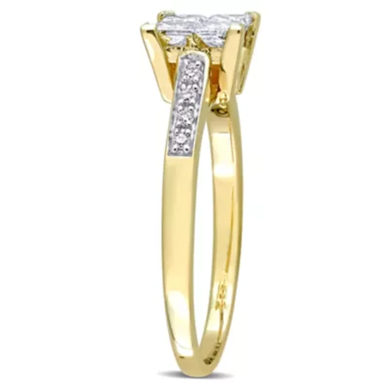 5/8 CT TW Princess and Round-Cut Diamond Cluster Engagement Ring 10k Yellow Gold