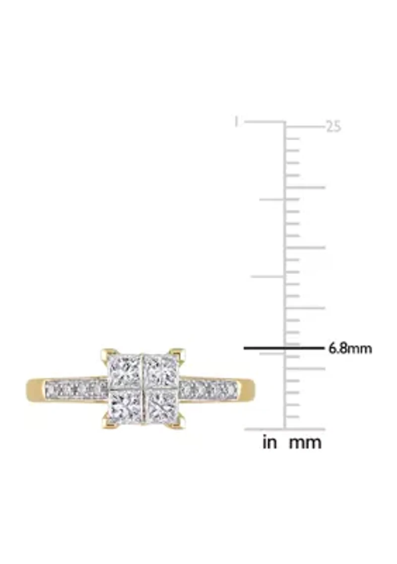 5/8 CT TW Princess and Round-Cut Diamond Cluster Engagement Ring 10k Yellow Gold