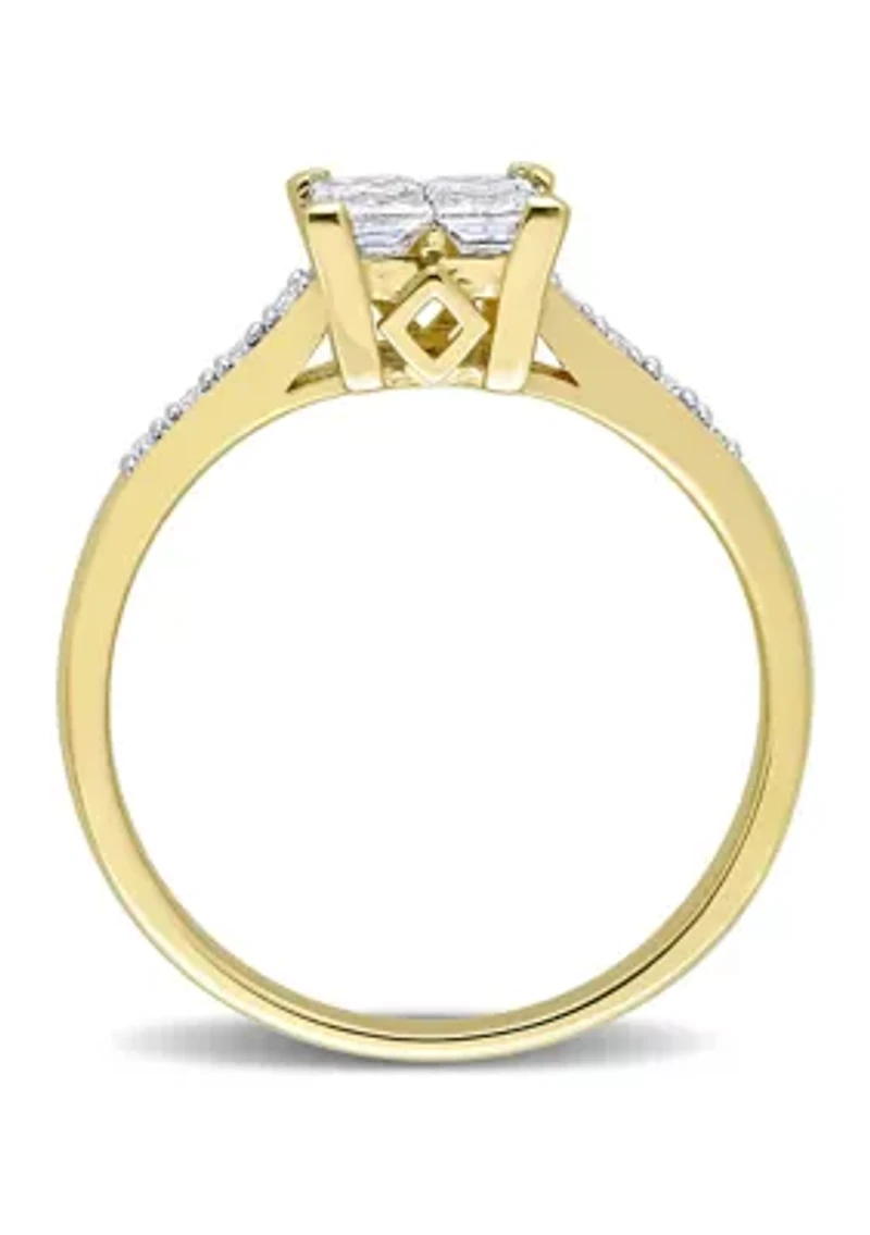 5/8 CT TW Princess and Round-Cut Diamond Cluster Engagement Ring 10k Yellow Gold