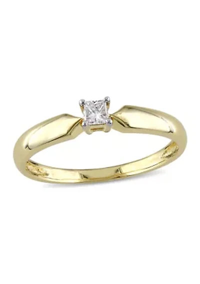 1/10 CT TW Princess Cut Diamond Solitaire Engagement Ring 10k Yellow Gold