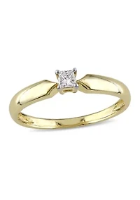 1/10 CT TW Princess Cut Diamond Solitaire Engagement Ring 10k Yellow Gold