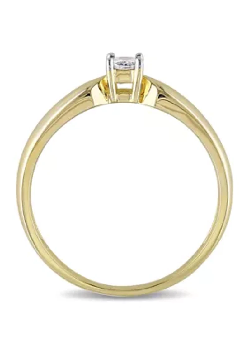 1/10 CT TW Princess Cut Diamond Solitaire Engagement Ring 10k Yellow Gold