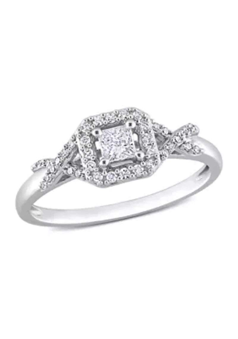 1/3 CT TDW Diamond Square Crossover Ring 10k White Gold