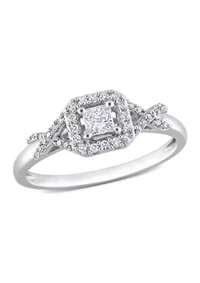 1/3 CT TDW Diamond Square Crossover Ring 10k White Gold