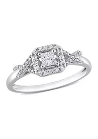 1/3 CT TDW Diamond Square Crossover Ring 10k White Gold