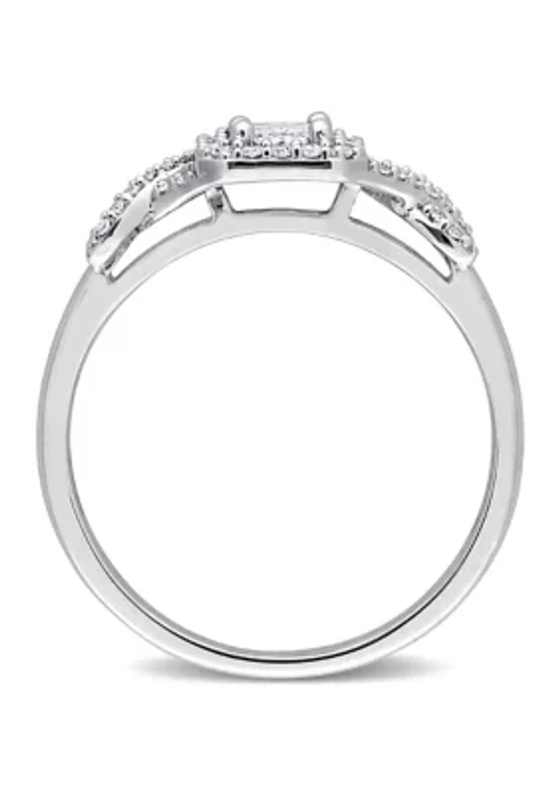 1/3 CT TDW Diamond Square Crossover Ring 10k White Gold