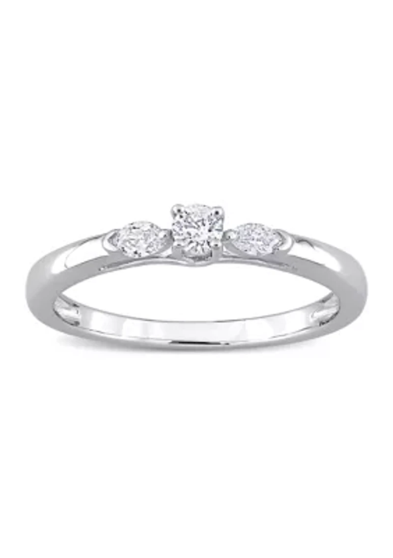1/4 CT TDW Round and Marquise Diamond Engagement Ring 10k White Gold