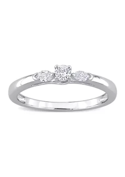 1/4 CT TDW Round and Marquise Diamond Engagement Ring 10k White Gold