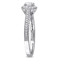 1 CT TW Diamond Halo Vintage Engagement Ring 14k White Gold