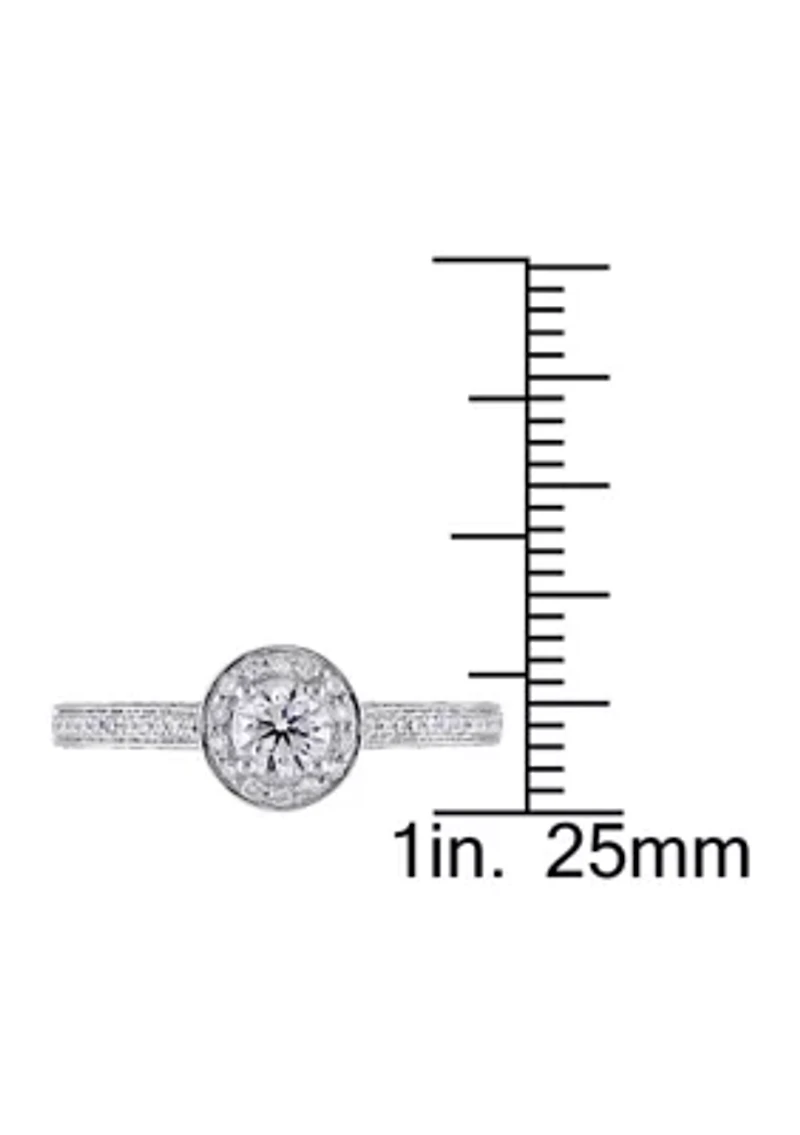 1 CT TW Diamond Halo Vintage Engagement Ring 14k White Gold