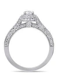 1 CT TW Diamond Halo Vintage Engagement Ring 14k White Gold