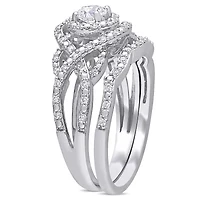 1/2 CT TW Diamond Double Halo Twist Bridal Set 14k White Gold