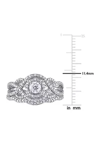 1/2 CT TW Diamond Double Halo Twist Bridal Set 14k White Gold
