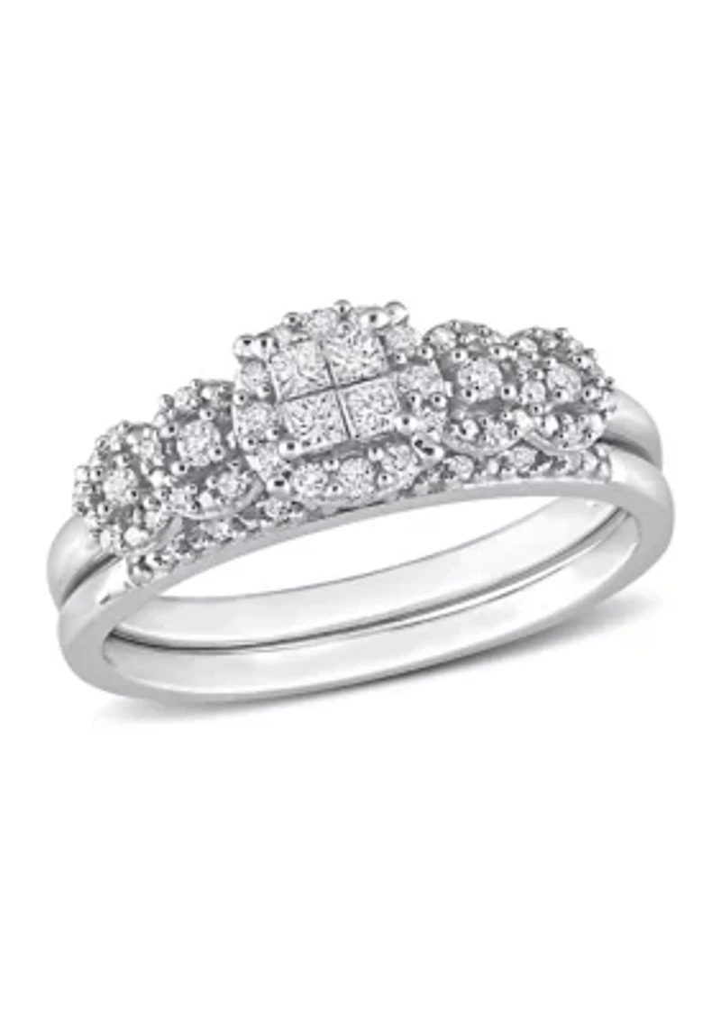 1/3 CT TDW Diamond Cluster Bridal Set 10k White Gold