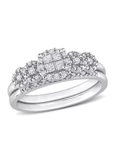 1/3 CT TDW Diamond Cluster Bridal Set 10k White Gold