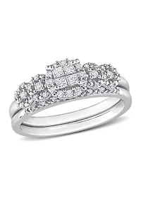 1/3 CT TDW Diamond Cluster Bridal Set 10k White Gold