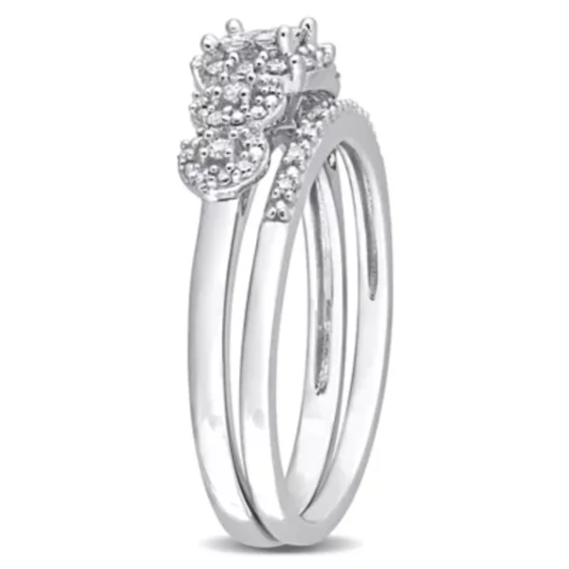 1/3 CT TDW Diamond Cluster Bridal Set 10k White Gold