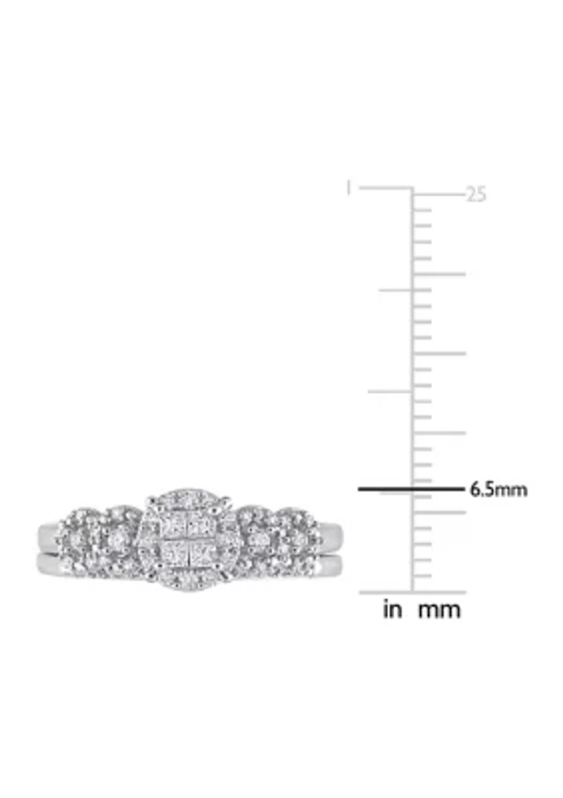 1/3 CT TDW Diamond Cluster Bridal Set 10k White Gold