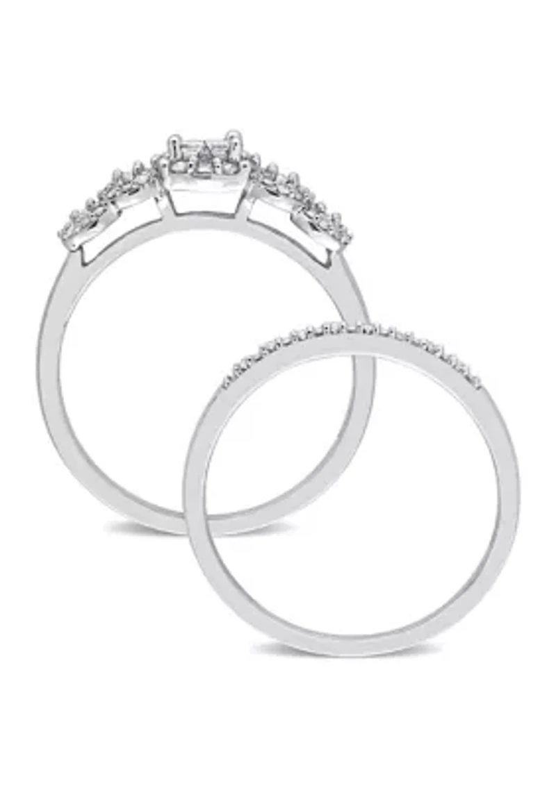 1/3 CT TDW Diamond Cluster Bridal Set 10k White Gold