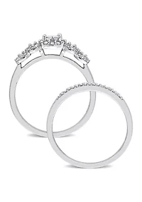 1/3 CT TDW Diamond Cluster Bridal Set 10k White Gold