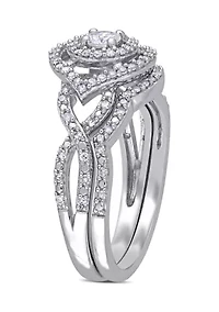 1/2 CT TW Diamond Halo Twist Bridal Set 10k White Gold