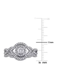 1/2 CT TW Diamond Halo Twist Bridal Set 10k White Gold